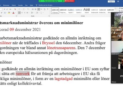 Prata med Eva, Allsång för integration. Torsdag 9 dec. 2021. Tema: EU Arbetsmarknadsministrar överens om minimilöner